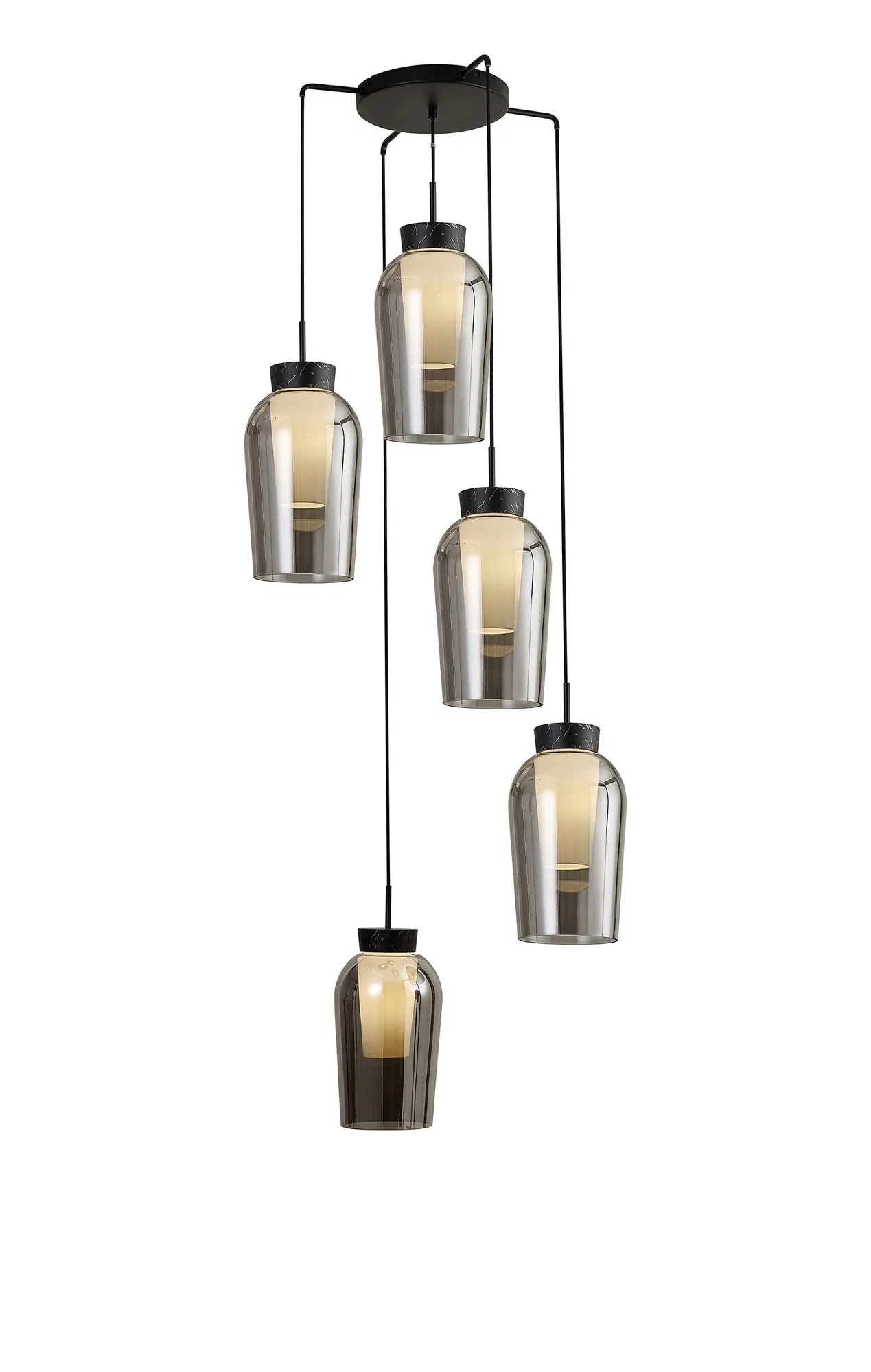 M8283  Nora Round Pendant 5 Light Adjustable E27 Black/Black Marble